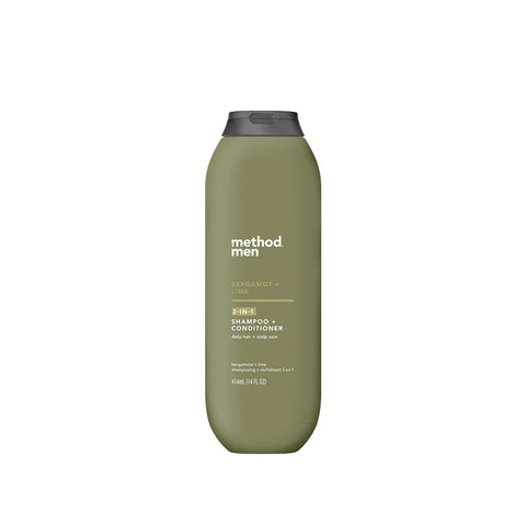 men 2-in-1 shampoo + conditioner - bergamot + lime, 14 fl oz