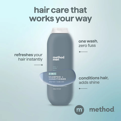 men 2-in-1 shampoo + conditioner - sea + surf, 14 fl oz