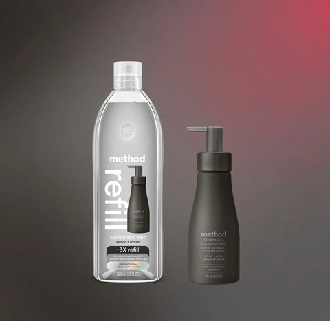 foaming hand wash starter set - vetiver + amber, 38 fl oz