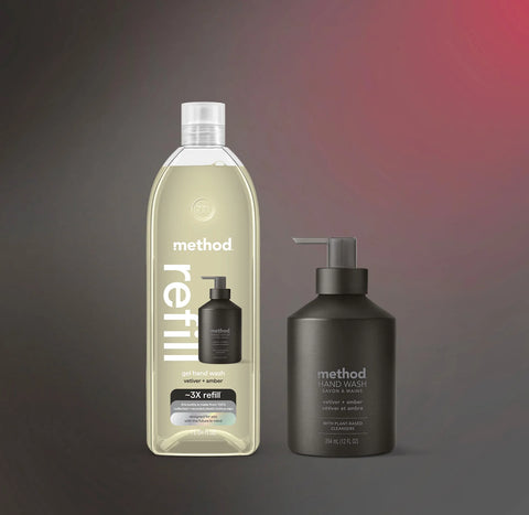 gel hand wash starter set - vetiver + amber, 46 fl oz