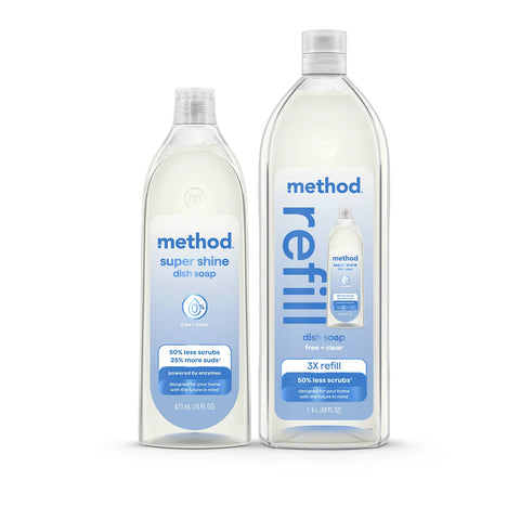 super shine liquid dish soap starter set - free + clear, 64 fl oz